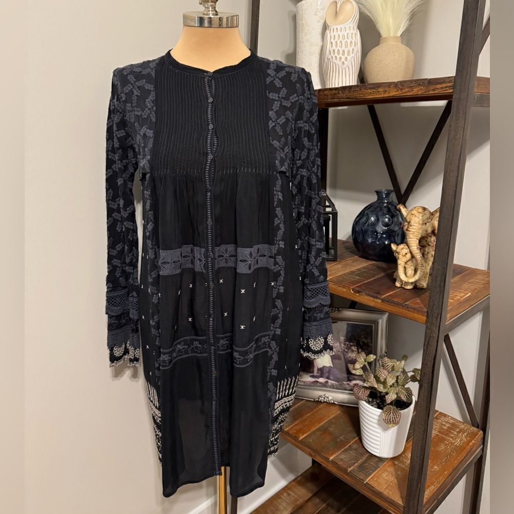 Johnny Was Black Embroidered Black Dress Floral Bohemian Women’s SIZE XSMALL